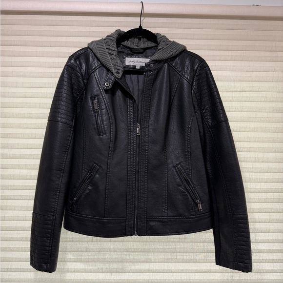 Black Vegan Jacket with Gray Hood - Picture 1 of 4